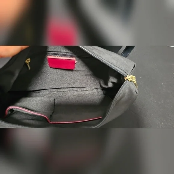 Women's Black and Maroon Leather Bucket Bag - Picture 2 of 11